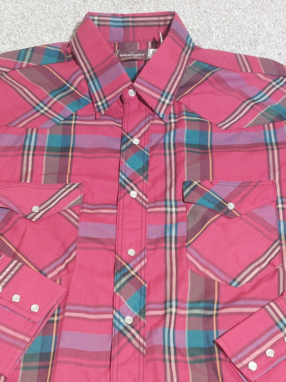 Wrangler Western Long Sleeve Pearl Snap Shirt Plaid Size XL 17-17 1/2